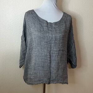 J Jill purejill grey boxy linen blouse LARGE